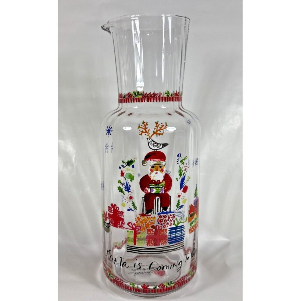 Jennifer Orkin Lewis Anthropologie Pitcher Carafe Christmas Clear Glass Painted
